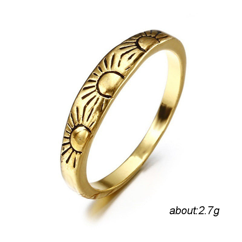 Anillo de compromiso con sol pequeño en oro de 14 quilates para mujer, joyería de estilo europeo y americano