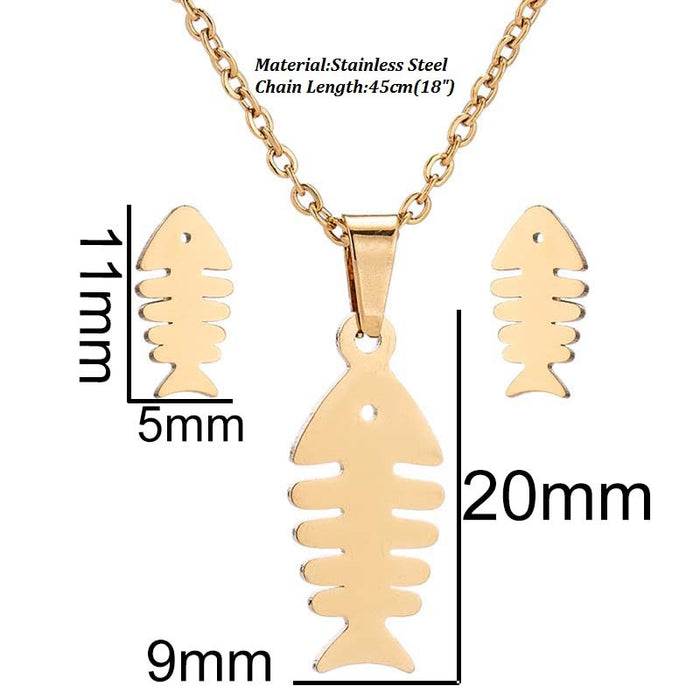 Coconut tree hollow pineapple paper crane necklace earrings three-piece set, stainless steel jewelry wholesale