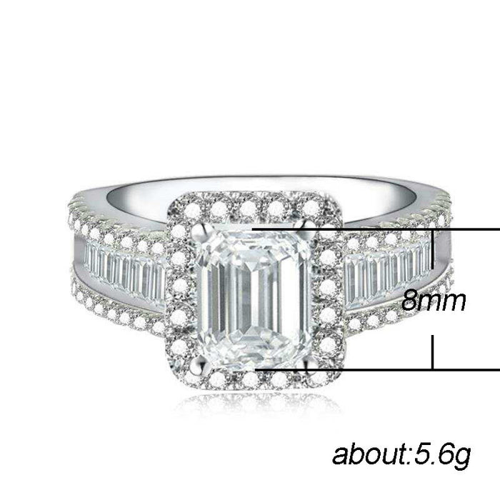 Anillo de lujo para mujer con diamantes y circonitas cuadradas.