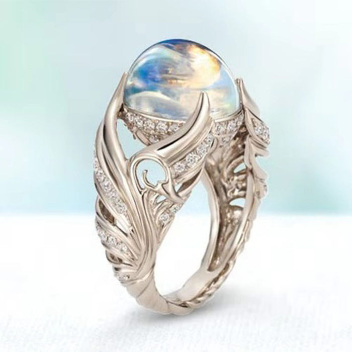 White Swan Hollow Colorful Imitation Moonstone Women's Ring