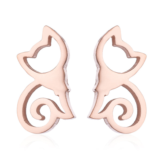 Rabbit and Cat Stainless Steel Earrings - Cute and Playful Animal Jewelry