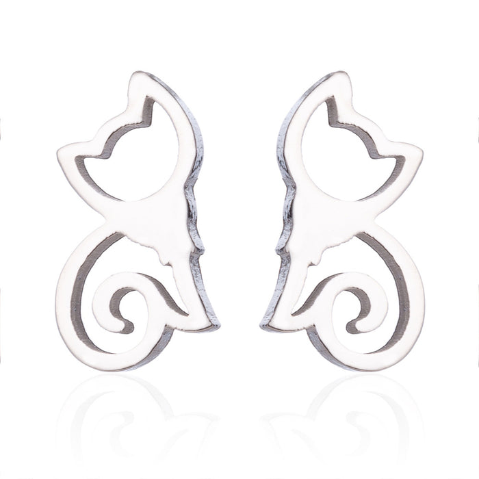 Rabbit and Cat Stainless Steel Earrings - Cute and Playful Animal Jewelry