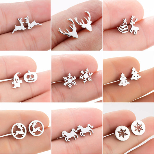 Christmas deer earrings, European and American small animal ghost pumpkin snowflake earrings wholesale