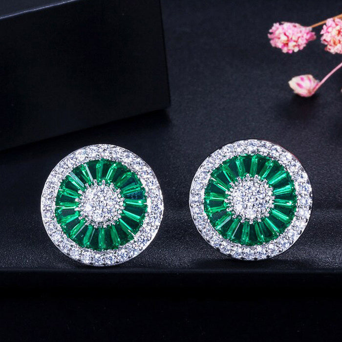 Full diamond zircon large round earrings