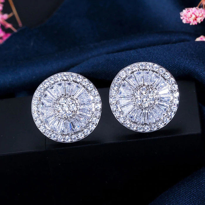 Full diamond zircon large round earrings