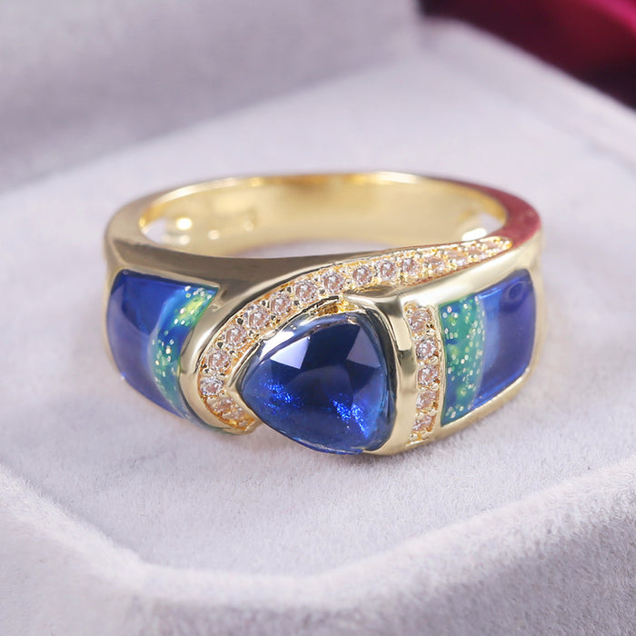 Anillo de diamantes de circonita con incrustaciones de piedras preciosas azules de moda europea y americana, joyería de diseño retro