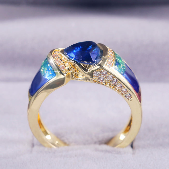 Anillo de diamantes de circonita con incrustaciones de piedras preciosas azules de moda europea y americana, joyería de diseño retro