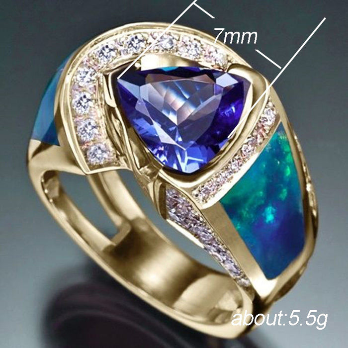 Anillo de diamantes de circonita con incrustaciones de piedras preciosas azules de moda europea y americana, joyería de diseño retro