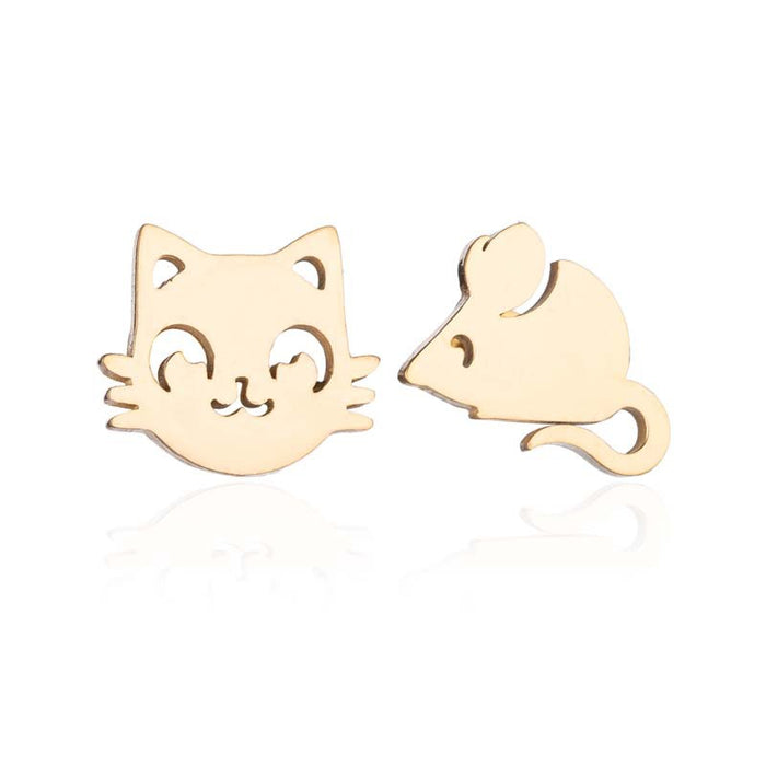 Rabbit and Cat Stainless Steel Earrings - Cute and Playful Animal Jewelry