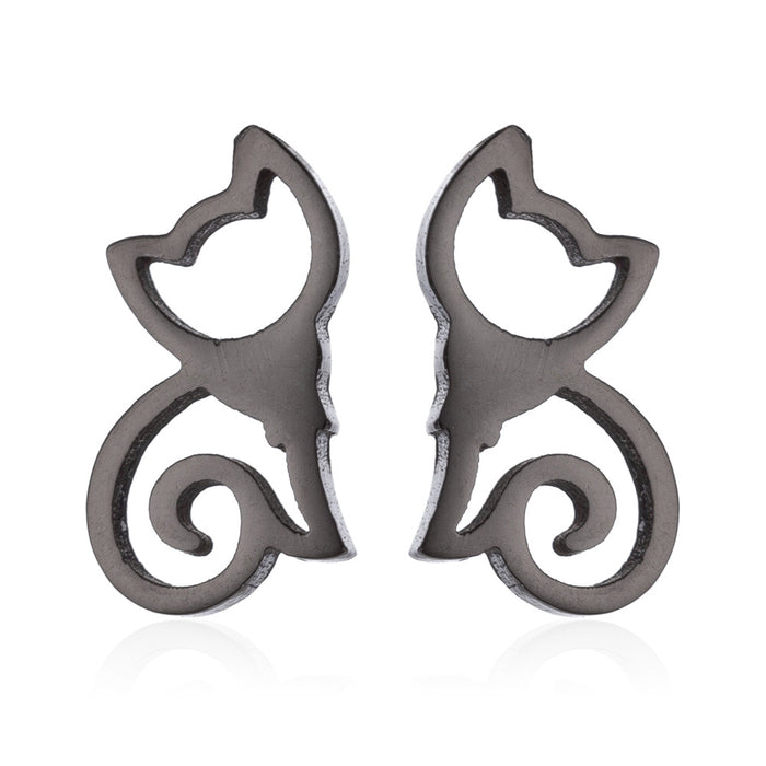 Rabbit and Cat Stainless Steel Earrings - Cute and Playful Animal Jewelry