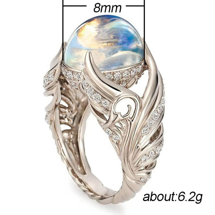 White Swan Hollow Colorful Imitation Moonstone Women's Ring