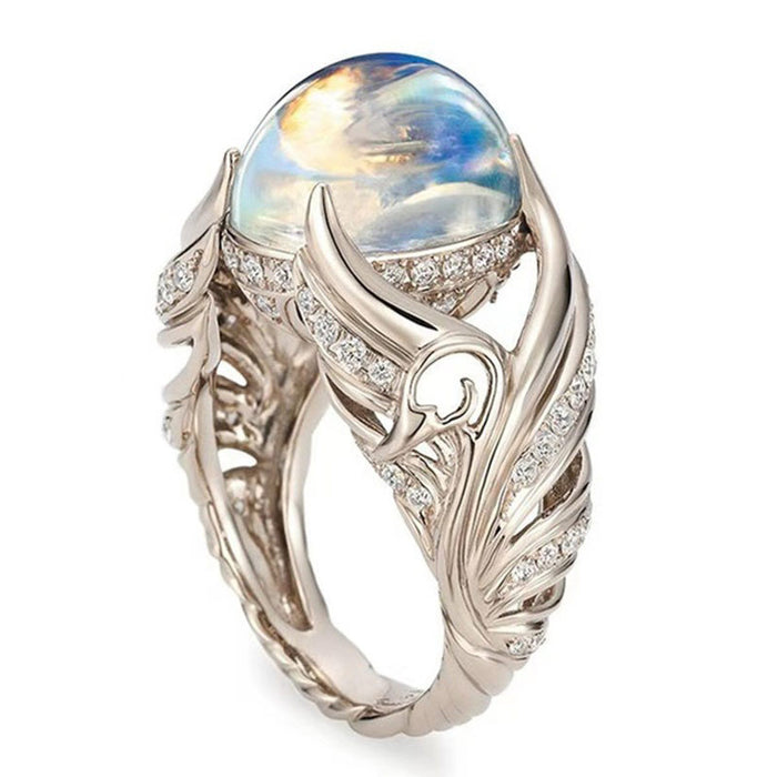 White Swan Hollow Colorful Imitation Moonstone Women's Ring