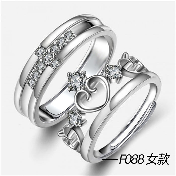 Platinum-plated couple rings with movable engraving design