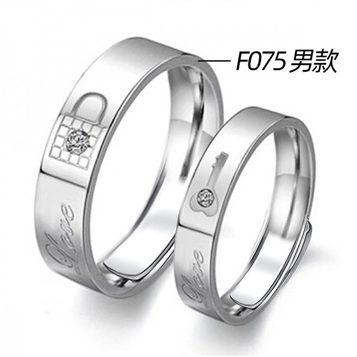 Platinum-plated couple rings with movable engraving design