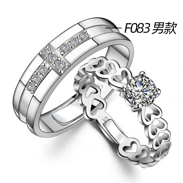 Platinum-plated couple rings with movable engraving design