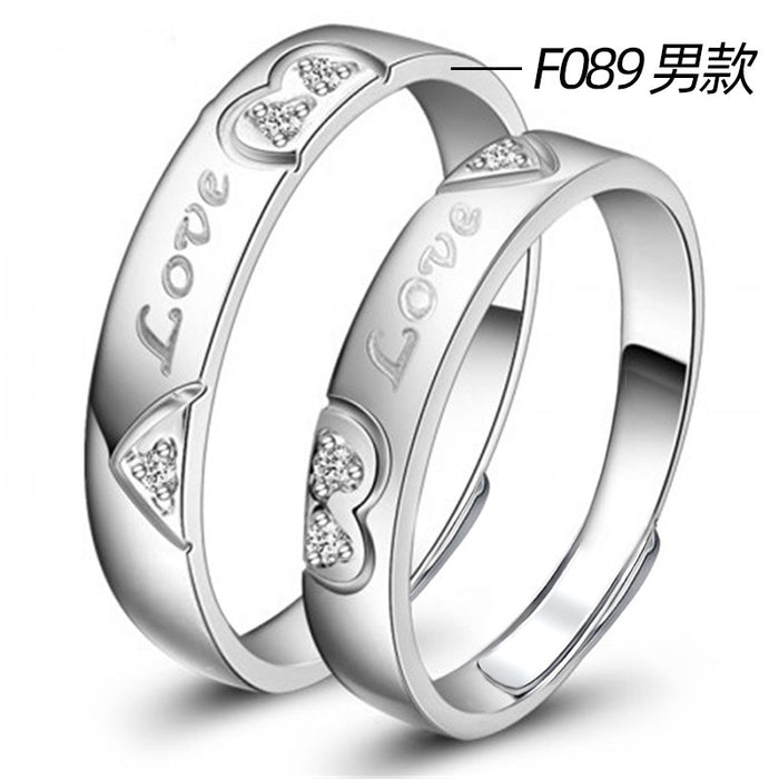 Platinum-plated couple rings with movable engraving design