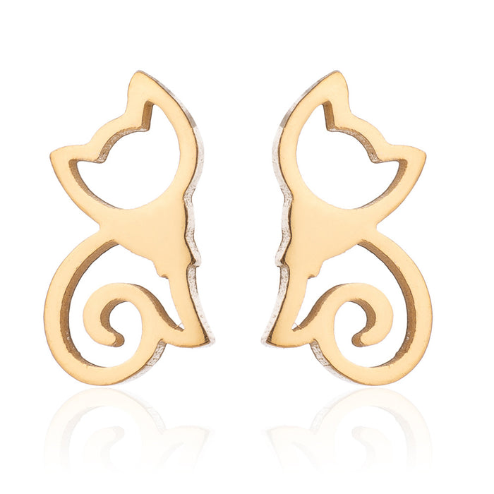 Rabbit and Cat Stainless Steel Earrings - Cute and Playful Animal Jewelry