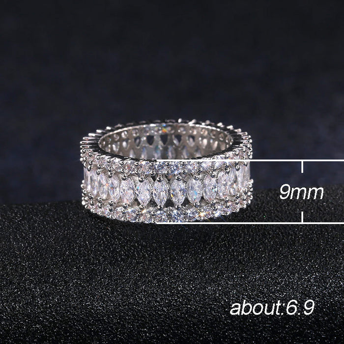 Shaped zircon diamond ring for women, full circle inlay design