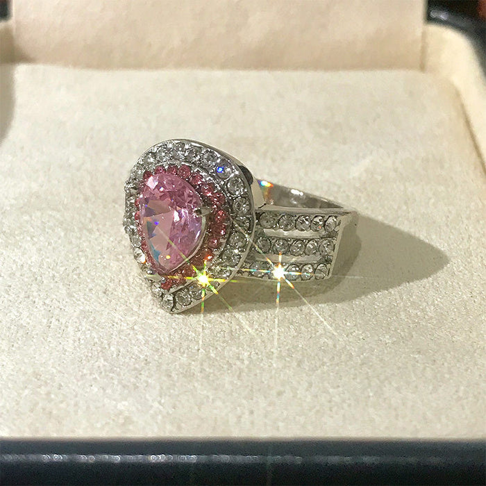 Anillo de cuarzo rosa para mujer con diseño de lágrima para compromiso