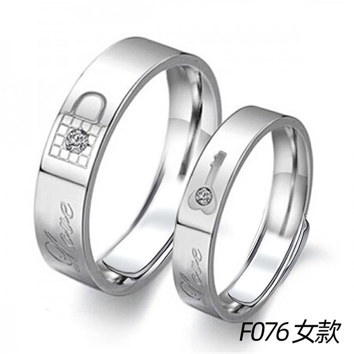 Platinum-plated couple rings with movable engraving design