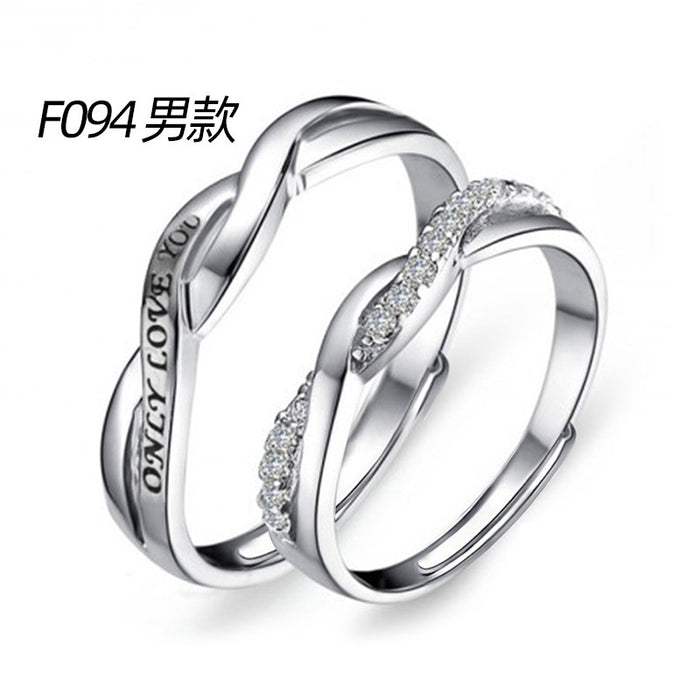 Platinum-plated couple rings with movable engraving design