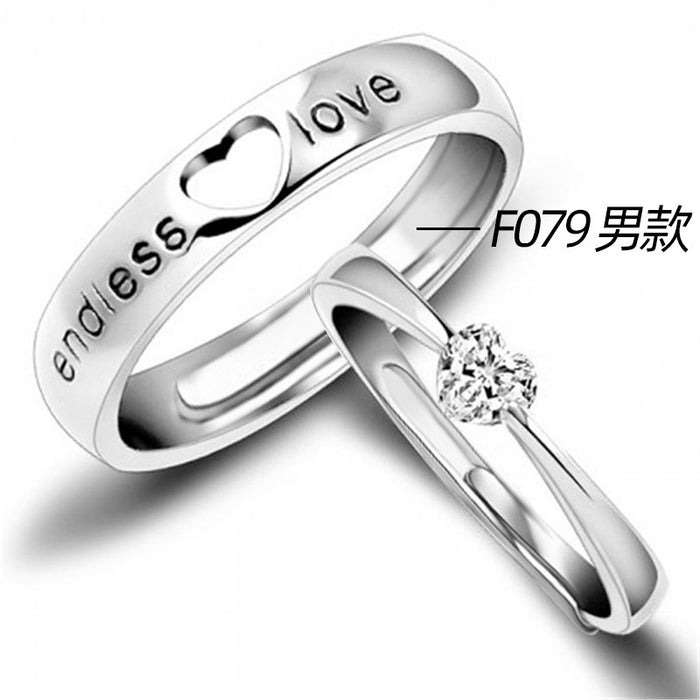 Platinum-plated couple rings with movable engraving design