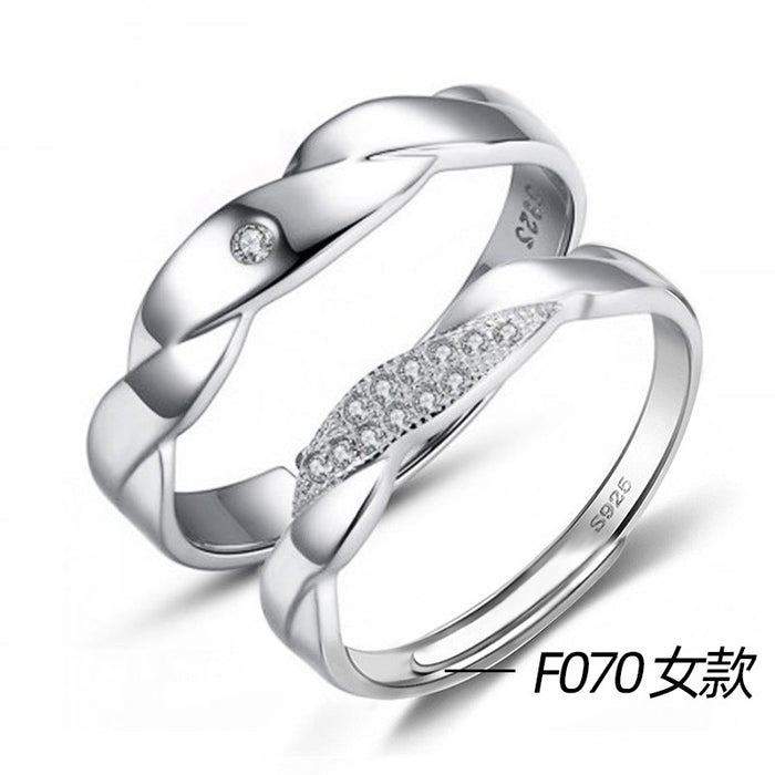 Platinum-plated couple rings with movable engraving design