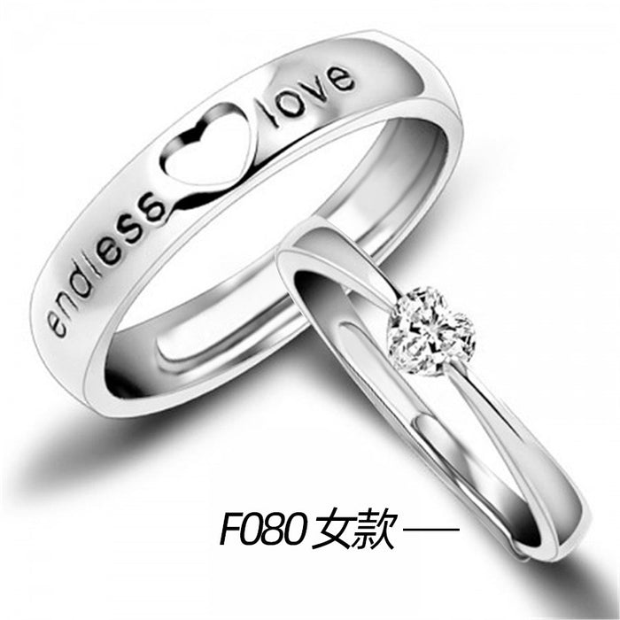 Platinum-plated couple rings with movable engraving design