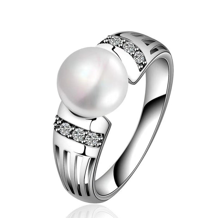 Zircon Plated White K Pearl Ring Women's Celebration Party Style