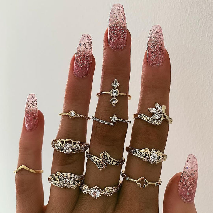 Bohemian Water Drop Rhinestone Rings - 7pcs Set