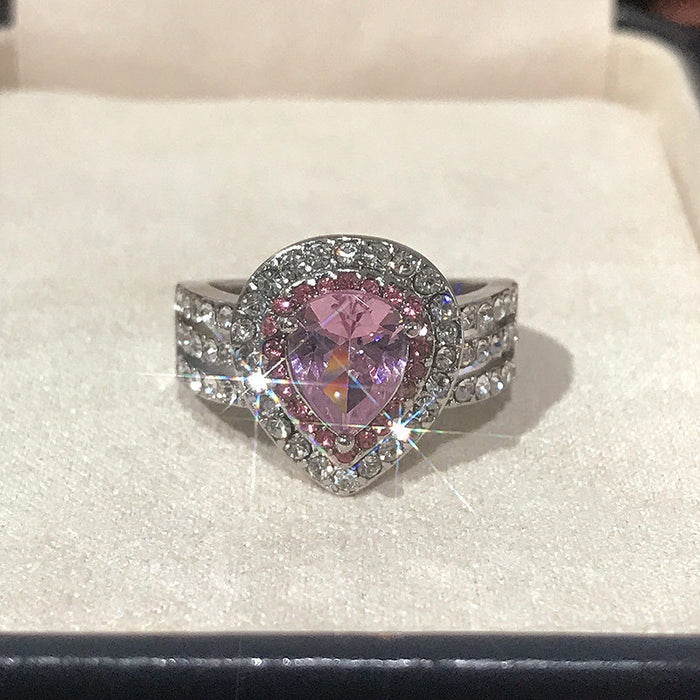 Anillo de cuarzo rosa para mujer con diseño de lágrima para compromiso