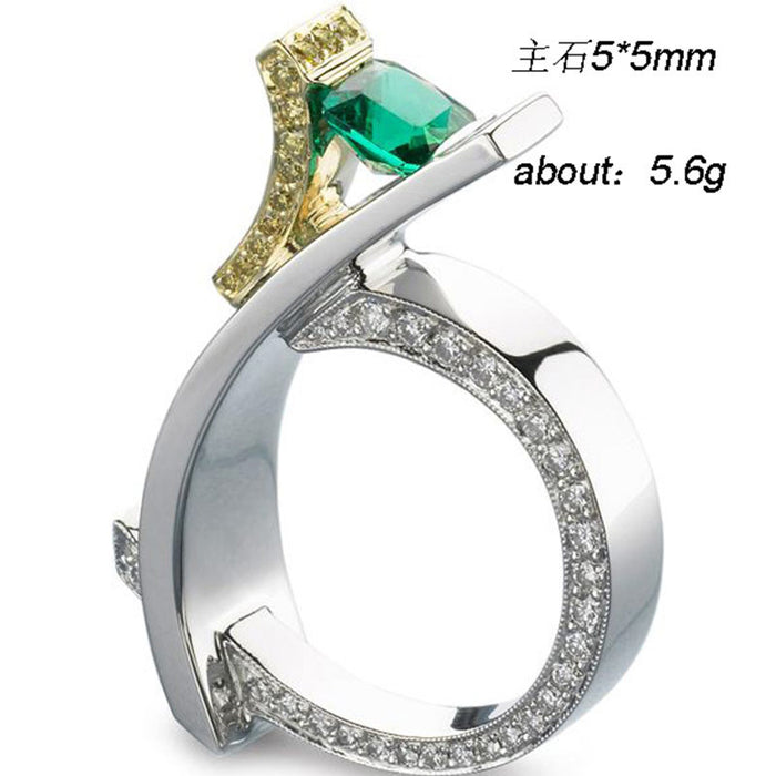 Princess square diamond ring with green crystal