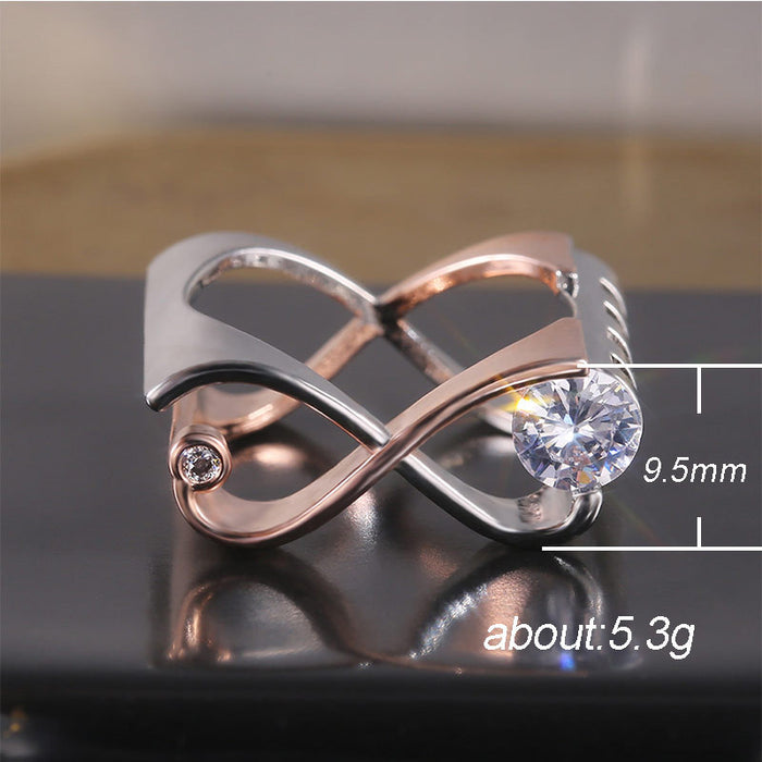 Anillo de circonita elegante y de moda con galvanoplastia de cobre