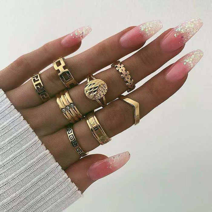 Bohemian Water Drop Rhinestone Rings - 7pcs Set