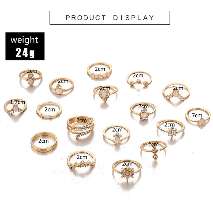 Bohemian Water Drop Rhinestone Rings - 7pcs Set