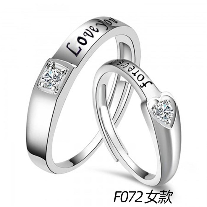 Platinum-plated couple rings with movable engraving design