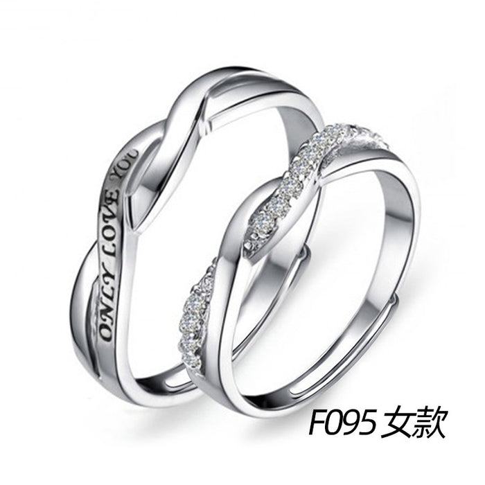 Platinum-plated couple rings with movable engraving design