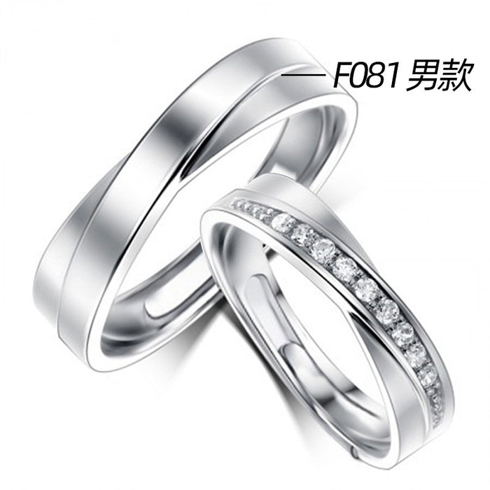 Platinum-plated couple rings with movable engraving design