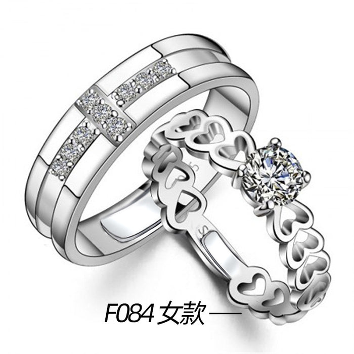 Platinum-plated couple rings with movable engraving design