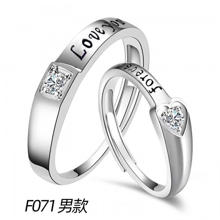 Platinum-plated couple rings with movable engraving design