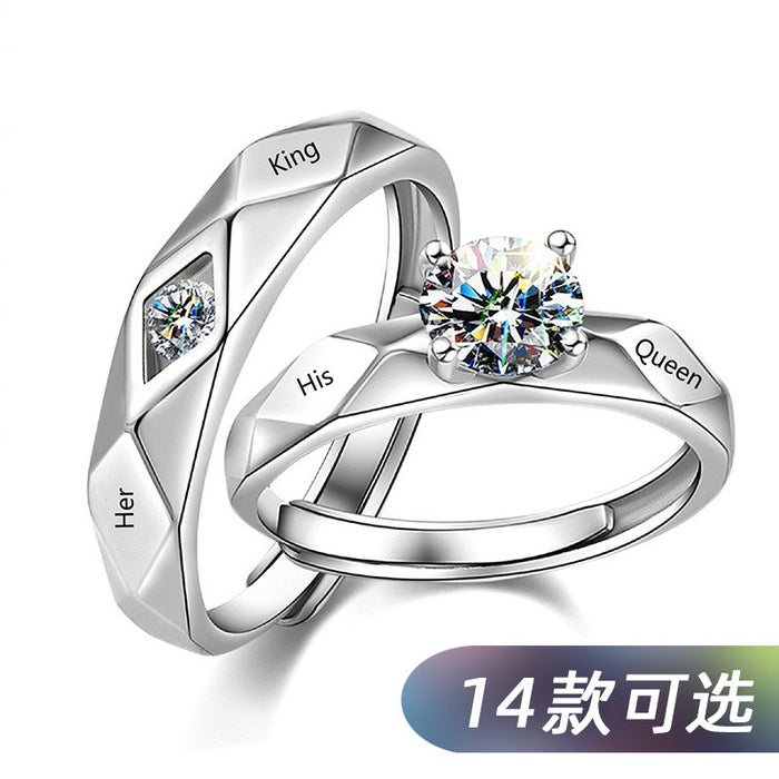 Platinum-plated couple rings with movable engraving design