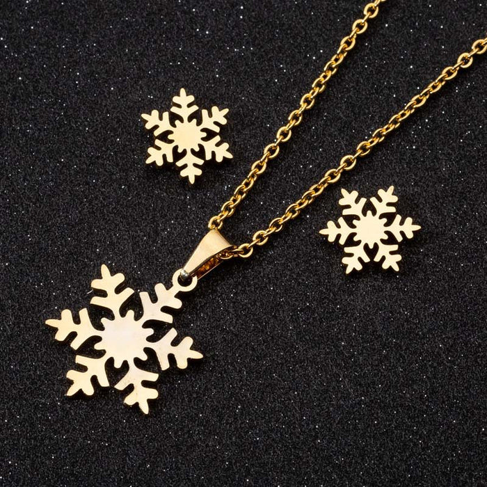 Christmas running deer snowflake feather hollow skull earrings necklace European and American wholesale