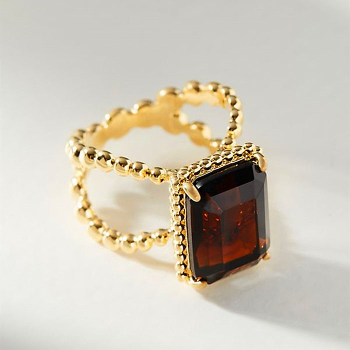 Vintage Red Square Gemstone Zirconia Women's Ring