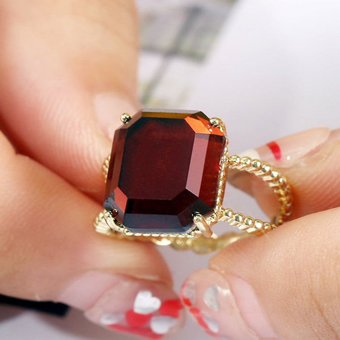 Vintage Red Square Gemstone Zirconia Women's Ring