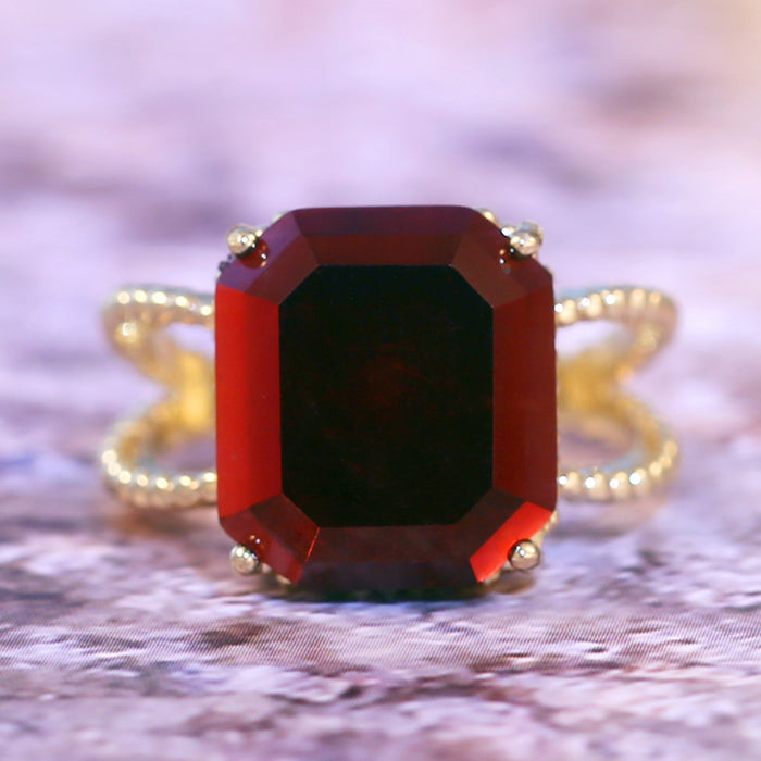 Vintage Red Square Gemstone Zirconia Women's Ring