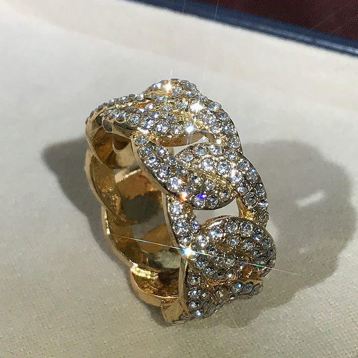 Anillo de cadena con diamantes envueltos para personalidad de estilo hip-hop para hombres