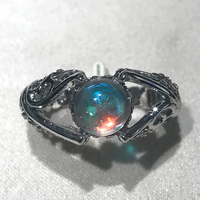 White Swan Hollow Colorful Imitation Moonstone Women's Ring