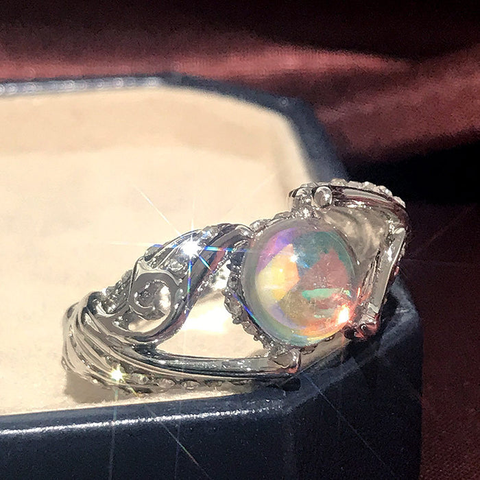 White Swan Hollow Colorful Imitation Moonstone Women's Ring