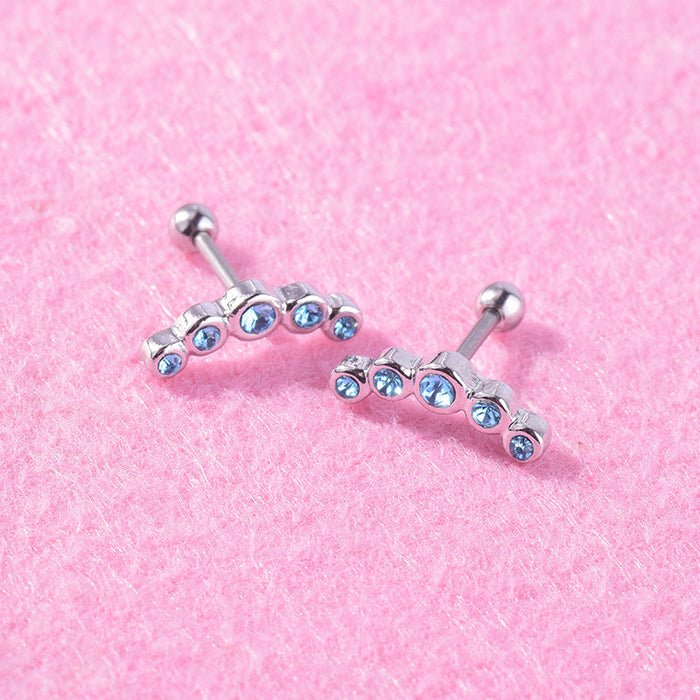 Earrings Stainless Steel Ear Needle 1.2MM Five Diamond Small Ear Bone Nail - wallojewerly 