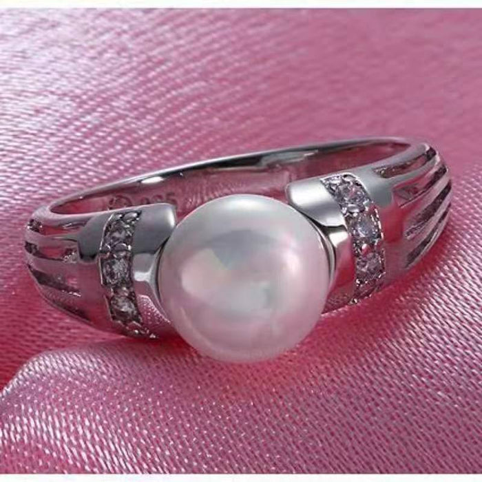 Zircon Plated White K Pearl Ring Women's Celebration Party Style